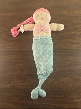 Zubels Knit Mermaid Plush Doll 16” Pink Blue Cotton Stuffed Toy Baby Lovey